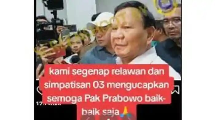 Tersebar video di TikTok dengan narasi Prabowo Subianto masuk RS. Dapat dipastikan informasi tersebut adalah hoax